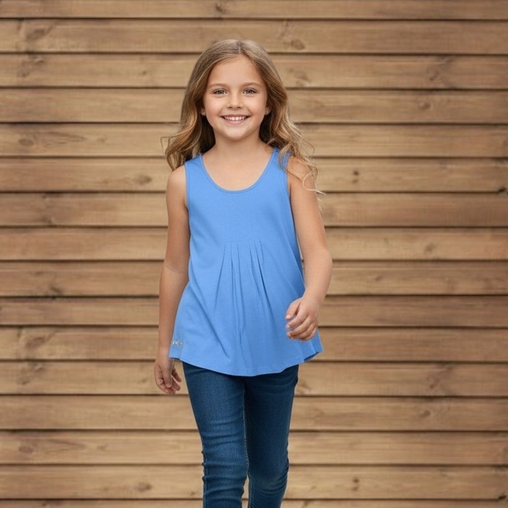 Lilly Pulitzer Girls Blue Pleated Front Cotton Tank Top XL 12-14 Gold Logo